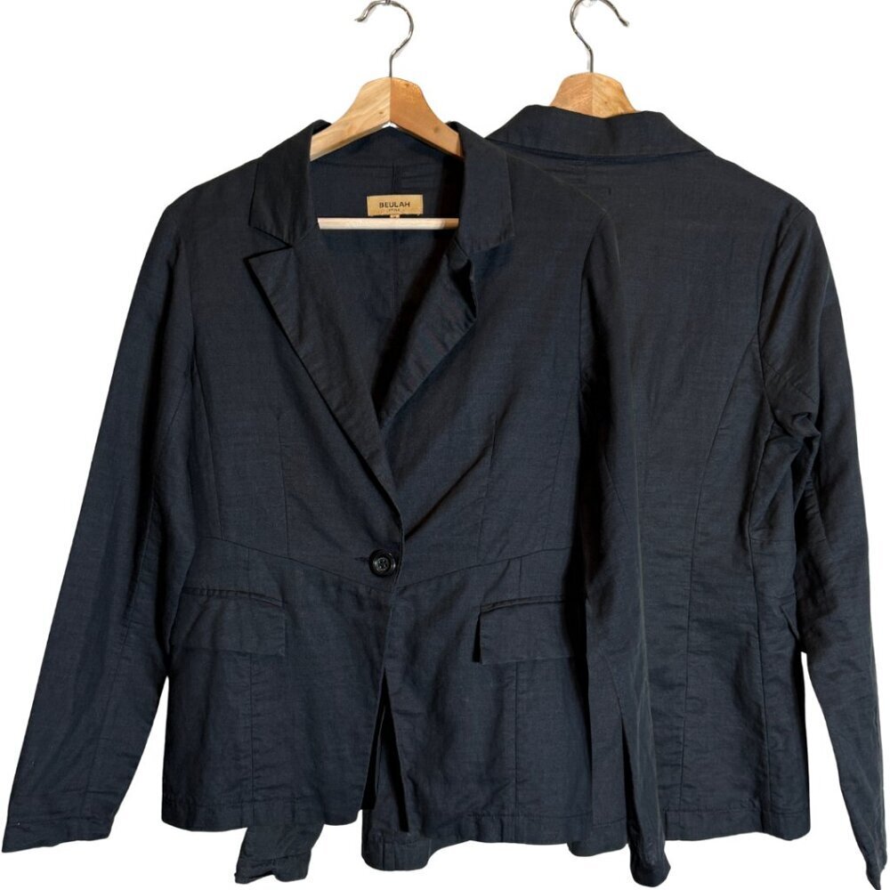 Beulah Style Linen Blazer Jacket Women's Medium Black Minimalist Neutral Preppy